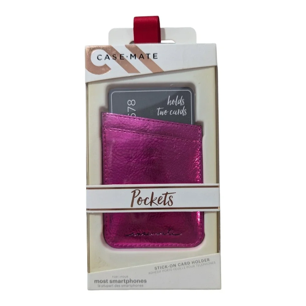 F2. Case-Mate Pockets Stick On Card Holder Pink Metallic Fits Most Smartphones